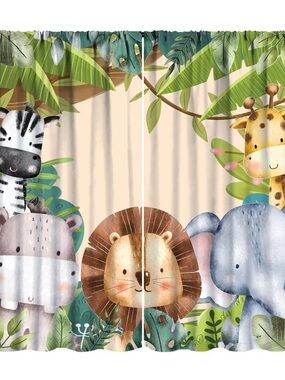 Jungle Animals Curtains Colorful Forest Cartoon Wildlife Lion Giraffe Elephant f
